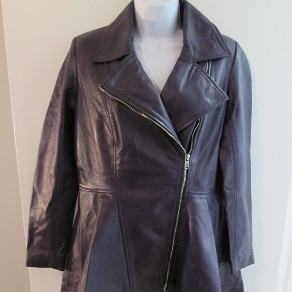 Women's Purple Asymmetrical Leather Peplum Jacket NWOT Sz M - Picture 5 of 12